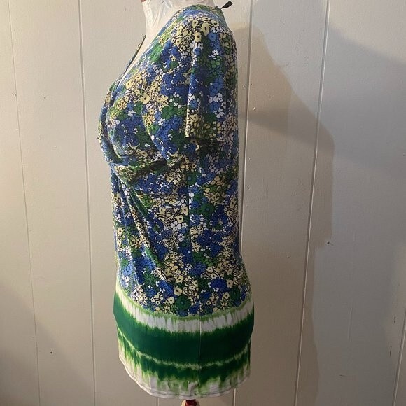 New Direction Boho Floral Tie Die V-Neck Short Sleeve Womens Top Size L - Picture 3 of 10